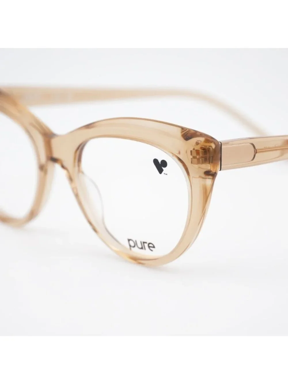 Pure P-7009 N 250 Eyeglasses Transparent Camel 52mm Cat Eye Frame